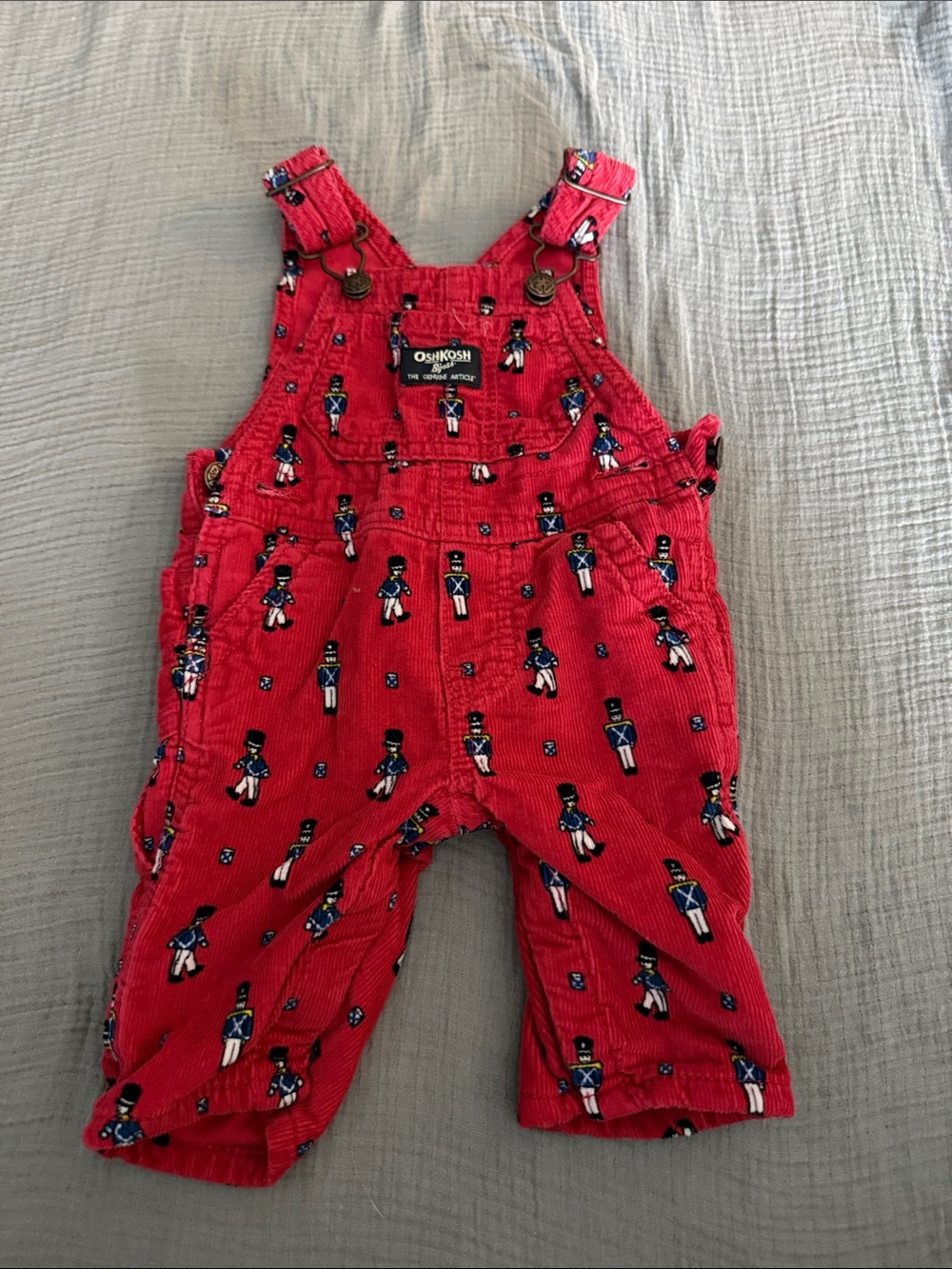 OshKosh B'gosh Red Corduroy Toy Soldier Print Overalls - Kids